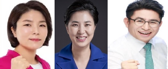(왼쪽부터)전희경 통합당 후보, 남영희 민주당 후보, 박종진 통합당 후보