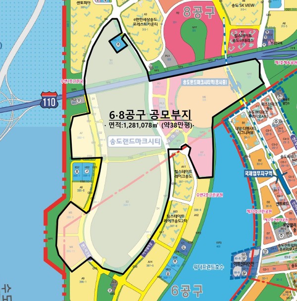 송도 6·8공구 중심부를 개발하는 ‘블루코어(BLUE CORE) 시티’ 조성사업 공모 부지. <사진=인천경제청>